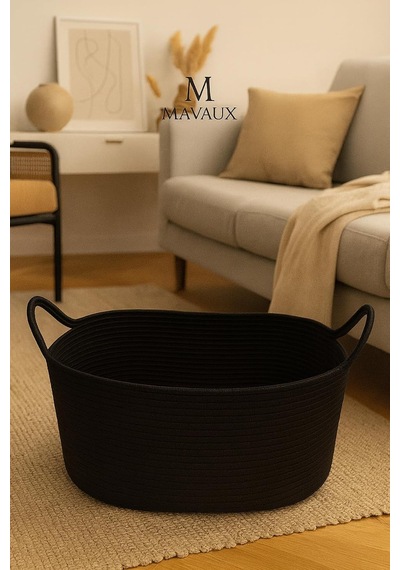Tr Hasır Jüt Dekoratif Sepet 20x30x50 Cm, Oyuncak, Çamaşır, Banyo, Mutfak Ve Düzenleyici Saklama Sepeti Siyah 55 X Genel