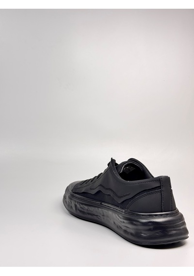 Daytex 2474 Togga - Hakiki Deri Detaylı Keten Fileli Ortopedik İthal Kalın Eva Taban Hafif Erkek Spor Sneaker Ayakkabı Siyah