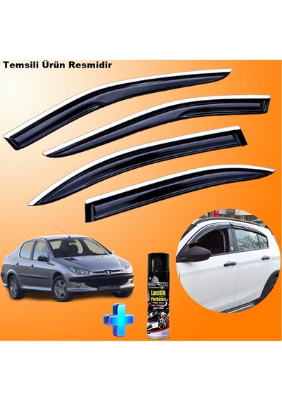 Peugeot 206 Sedan Mügen Cam Rüzgarlığı Abs Nikelaj Krom Cam Rüzgarlığı 1998-2012 + Ebrayn 500ml Lastik Parlatıcı