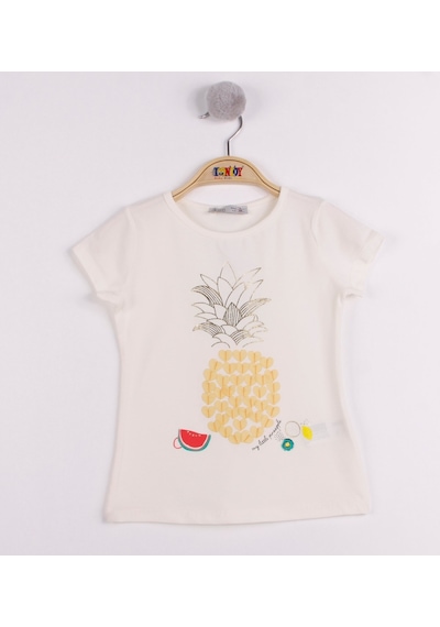 Toontoy Kids Toontoy Kız Çocuk Ananas Baskılı Tişört Ekru