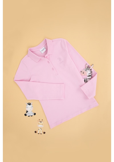 U.S. Polo Assn. Kız Çocuk Pembe Polo Yaka Basic Sweatshirt 50296377-VR041