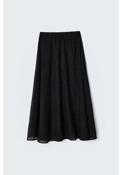 Sateen Dokulu Kloş Etek - Siyah-137412