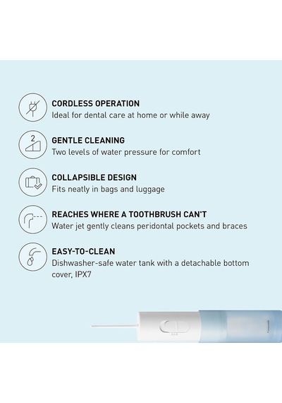 Seyahat İçin Su Penseri, İki Su Basıncı Ayarına Sahip Akülü Taşınabilir Oral Irrigator, Katlanabilir Su Deposu - Ew-dj11-a