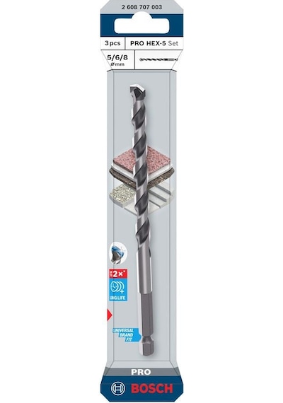 Bosch Pro Hex-5 3'lü Beton Matkap Ucu Seti 5-6-8 Mm 2608707003
