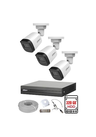 Dahua 3 Kameralı Gece Görüşlü Su Geçirmez Full Hd Güvenlik Kamerası Seti 320gb