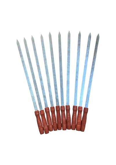 Mobilreyon- 10 Adet Ahşap Saplı Adana Kebap Kıyma Şişi-galvanizli Şiş 55 Cm