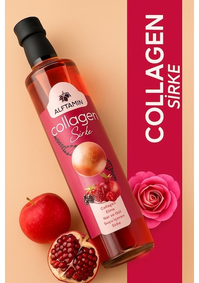 Kolajen Collagen Sirke Elma Nar Ve Gül Suyu İçeren Fermente Doğal Sirke
