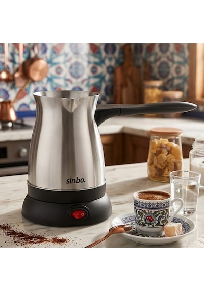 Çelik Elektrikli Cezve - Türk Kahvesi Makinesi 500 Ml 6 Fincan 360 Kablosuz