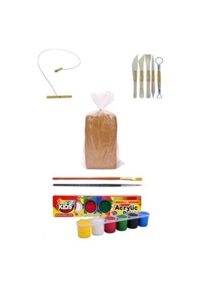 Kırmızı Çömlek Çamuru 5 Kg Kesme Teli 5'li Ebeşuarlı 15 Ml Akrilik 6 Lı Set