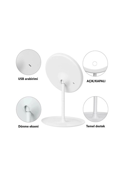 Creasept Makyaj Aynası Dokunmatik Led Işıklı Usb Yuvarlak Masaüstü Makyaj Aynası, Makyaj Aynası Sm 8036