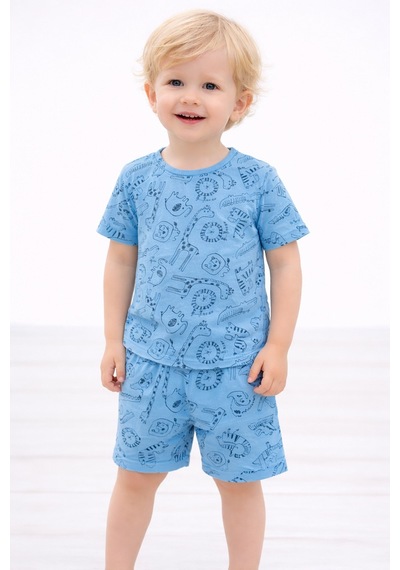 Aden Kids Erkek Çocuk Mavi Saferi Baskılı Yazlık Pijama Takımı Açik Mavi