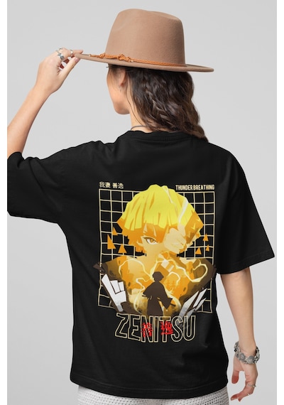 Zenitsu Agatsuma Sırt Baskılı Unisex Oversize Anime Tişört Siyah