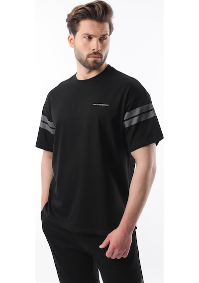 Madmext Siyah Şerit Detaylı Erkek Şort T-shirt Takım E7301