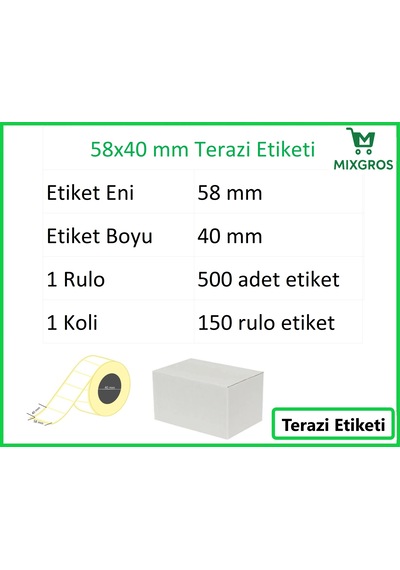 40x58 Mm Termal Terazi Etiketi 1 Rulo: 500 Adet Etiket 1 Koli:150 Rulo Etiket