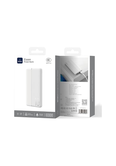 Wiwu Wi-p078 Essen Serisi Led Işık Göstergeli Taşınabilir Powerbank 10000mah Beyaz Beyaz