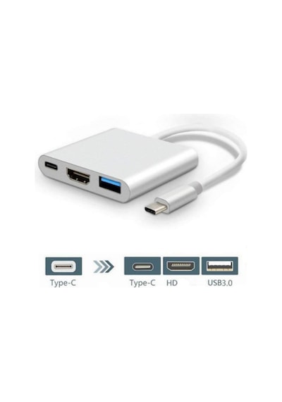 3'in 1 Type-c To Hdmi 4k Usb 3.0 Dönüştürücü Adaptör