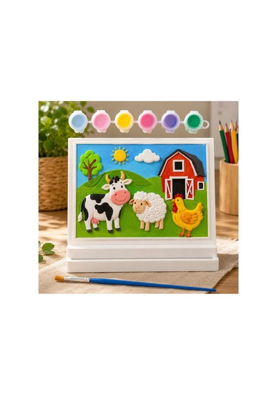 Suya Dayanıklı Mermer Tozu Boyama Seti Standlı Çiftlik Hayvanları Çocuk Boyama Tablosu 18x13 Cm Boya Emmez, Özel Formül
