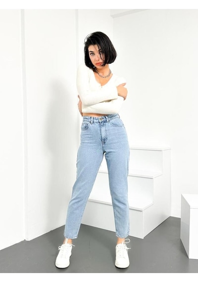 Mavi Kar Kadın Mom Jean Yüksek Bel Likrasız Pamuk Kot Pantolon Anna Model 001
