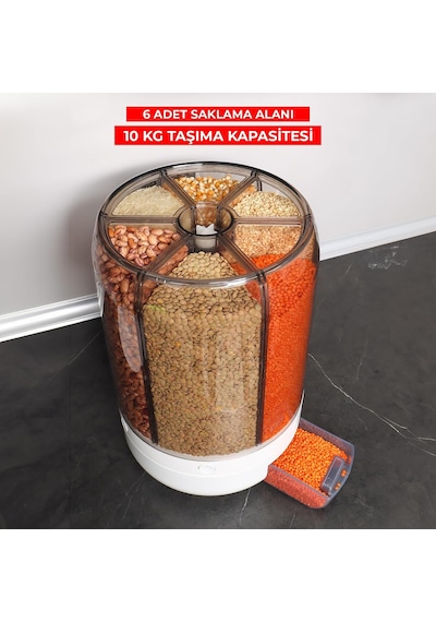 Pikas Bakliyat Organizeri, Bakliyat Saklama Kabı, 10 Kg Kapasiteli Styles Gıda Ve Bakliyat Saklama Kabı 6 Gözlü 1 Diğer