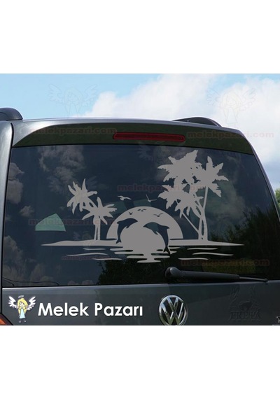 Yunuslar Ve Palmiye Kamp Karavan Sticker, Karavan Çıkartma