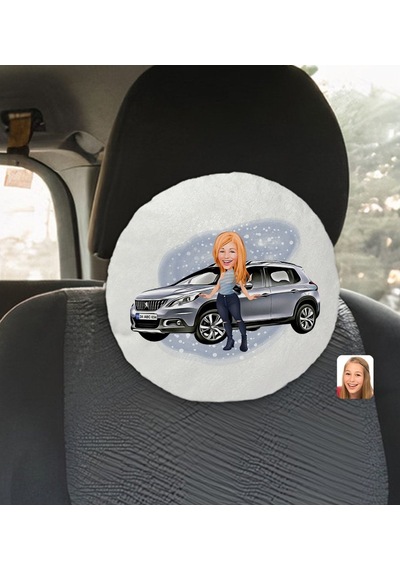 Kişiye Özel Plakalı Kadın Peugeot 2008 Karikatürlü Yuvarlak Araç (503989035)