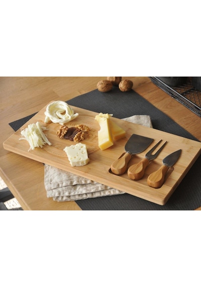 3b Trend Bambu 4 Parça Peynir Sunum Tahtası Seti Ahşap