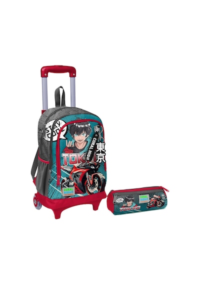 Coral High Gri Nefti Anime Motorsiklet Işıklı Tekerlekli Çekçek Çanta Ve Kalemlik Seti - Erkek Çocuk