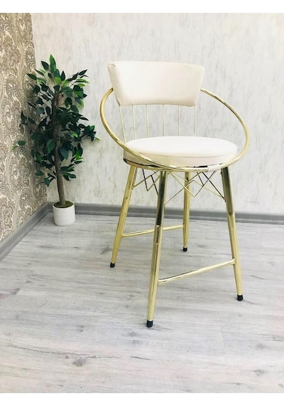 Bar Sandalyesi , Ada Mutfak Sandalyesi , Bar Taburesi , Yüksek Sandalye Krem-gold Bej