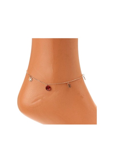 925 Ayar Rose Gümüş Yuvarlak Garnet Taşlı Kar Tanesi Halhal