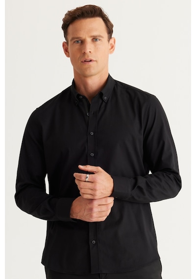AC&Co / Altınyıldız Classics Erkek Sıyah Slim Fit Dar Kesim Düğmeli Yaka Pamuklu Gabardin Gömlek Siyah AC&Co / Altınyıldız Classics Erkek Sıyah Slim Fit Dar Kesim Düğmeli Yaka Pamuklu Gabardin Gömlek Siyah