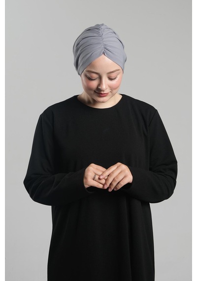 Hürrem Bone Gri Pratik Hazır Geçmeli Tesettür Bone Sandy Büzgülü Salaş 2119 15 Gri
