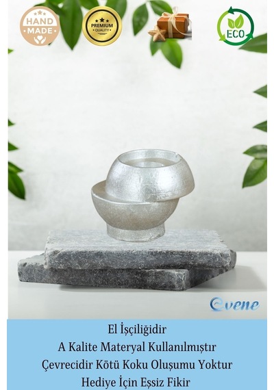 Mumluk Şamdan Tealight Ve İnce Mum Uyumlu Kesik Model - Gümüş