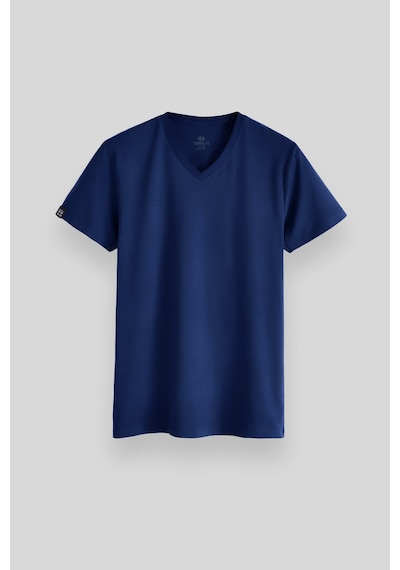 Tommy Life İndigo Basic Kısa Kol Standart Kalıp V Yaka Erkek T-shirt - 87912 Indıgo