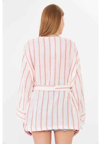 Armonika Kadın Turuncu-beyaz Kemerli Kimono Arm-25y001073