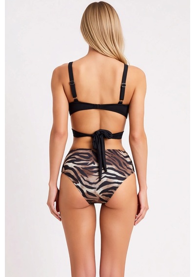Benerly Kadın Mayokini Regular Zebra Desenli V Yaka Kolsuz Cut Out Detayl Çok Renkli