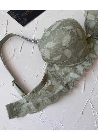 Jasmine Askıları Parlak Taşlı Hafif Destekli Dantelli Soft Cup İt Yeşil