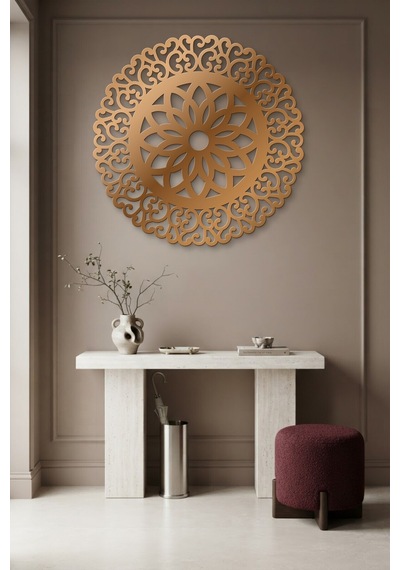 Lotus Mandala Metal Duvar Tablosu - Duvar Sanatı - Duvar Dekoru - Bronz