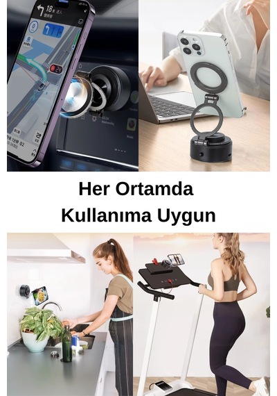 Wearfitpro Güçlü Mıknatıslı 360 Derece Dönebilen Ev Araba Her Alana Uyumlu Elektrikli Vantuz Cep Telefon Tutucu Siyah