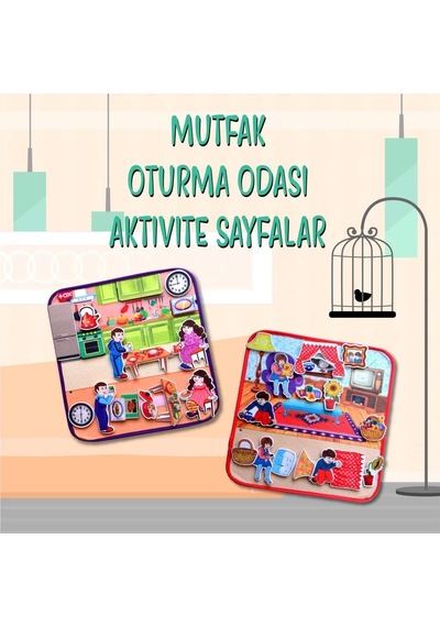 2 Set - 30 Parça Oturma Odası Ve Mutfak Keçe Cırtlı Aktivite Sayfası - Çocuk Etkinlik , Eğitici Oyun