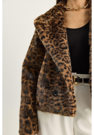 Shade Kadın Leopar Desenli Cep Detaylı Astarlı Suni Kürk 6962 60283772 - Kahverengi