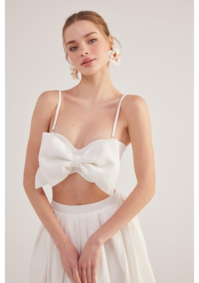 Holly Lolly Kurdele Görünümlü Crop Jazmin Bluz Beyaz