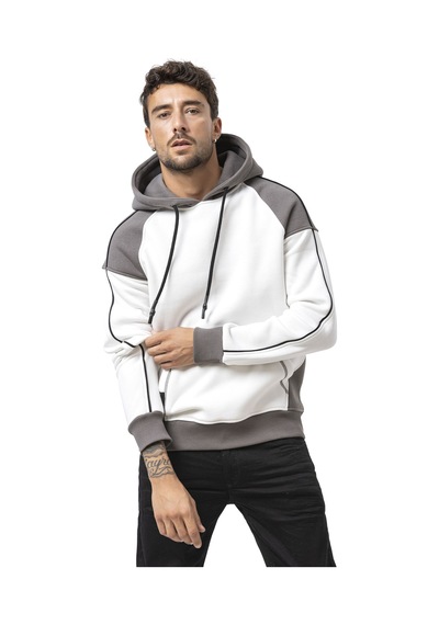Cipo & Baxx Erkek Kapüşonlu Renk Bloklu Sweatshirt Cl591 Ekru