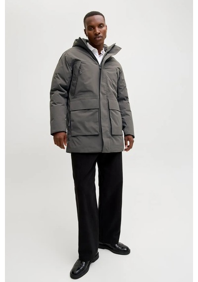 Jack & Jones Erkek Jprccmoon Su Geçirmez Kapüşonlu Kaban 12280904 Füme Füme