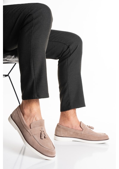 Fame Step Hakiki Deri Erkek Loafer Ayakkabı Süet Günlük Rahat Casual Mokasen Püsküllü Siena Bej