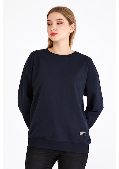 MMetalic Kadın Lacivert Renk Basic Bisiklet Yaka Sweatshirt