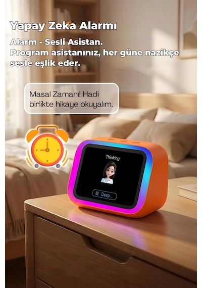 Multifonksiyonel Rgb Aydınlatmalı Yapay Zeka Destekli Eş Zamanlı 21 Dilde Çeviri Yapabilen Alarm Saatli Dijital Fotoğraf Çerçeve Asistan Turuncu