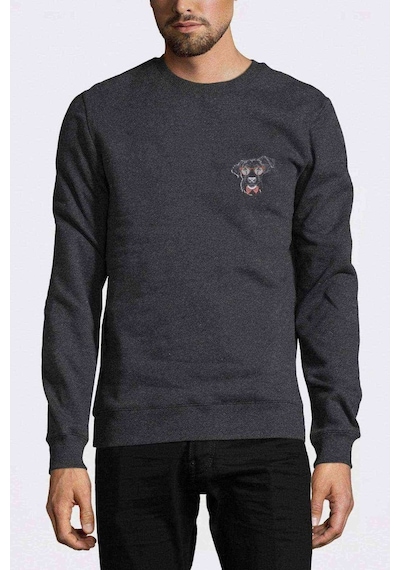 Papyonlu Köpek Göğüs Baskılı Füme Antrasit Erkek Sweatshirt