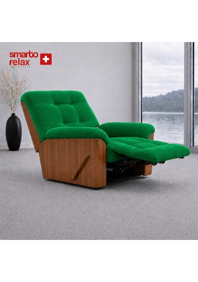 Smarto Relax Ticino Manuel Mekanizmalı Ayak Uzatmalı Ahşap Yan Panelli Polyester Tv Koltuğu Baba Koltuğu Yeşil