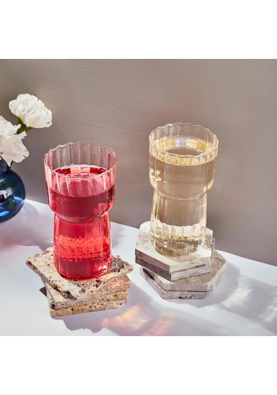 Perottii 15886 Stripe 2'li Bardak - Şeffaf - 400 Ml Renkli