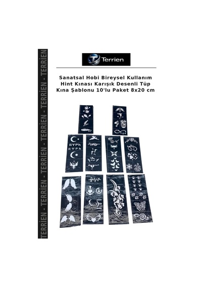 Sanatsal Hobi Bireysel Kullanım Hint Kınası Karışık Desenli Tüp Kına Şablonu 10'lu Paket 8x20 Cm